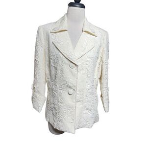 Multiples Off White Brocade 3/4 Sleeve Crinkle Jacket Size Medium